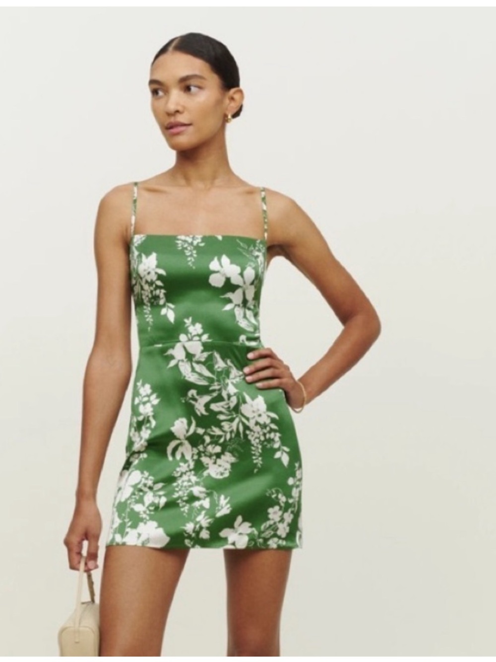 Reformation Kosta Silk Mini Dress in Green Floral Mystique